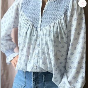 Smock London Chic Blue and White Women's Blouse